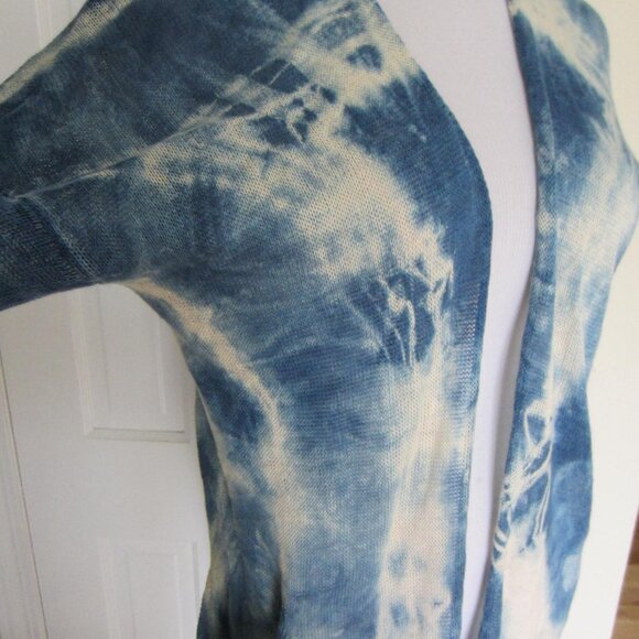 DEMYLEE Linen Blue & Off-White Tie-Dye Open Front Long Cardigan – Small - Picture 2 of 7